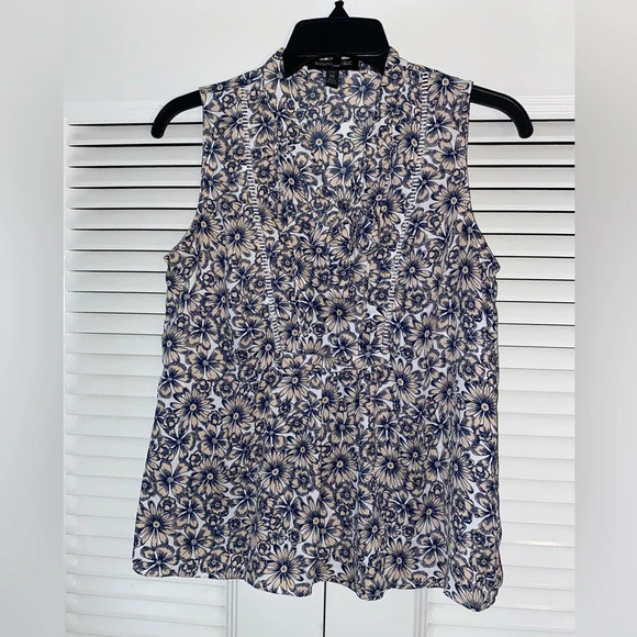 Banana Republic Pink Black White Bow Tie V Neck Sleeveless Sheer Top - Picture 1 of 6